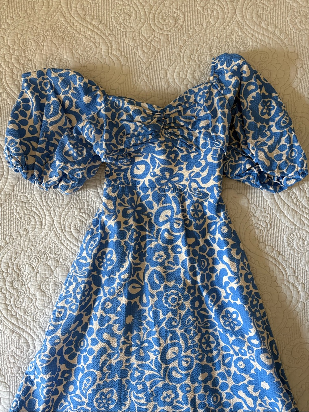 English Factory Blue Floral Maxi Dress with Puff Sleeves